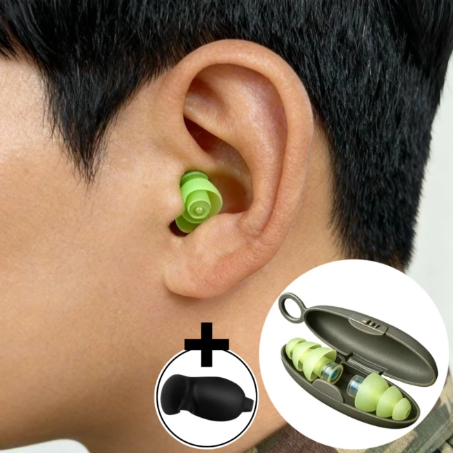 엣지포스 군인 귀마개 사격용 실리콘 수면 이어플러그 안대 세트, 1세트, 1개입 - 쿠팡