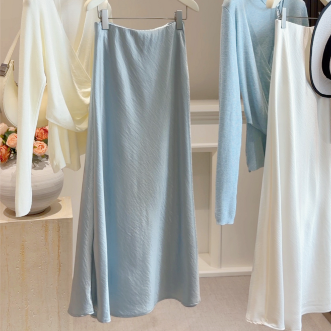 레이디 매직(lady magic) 여성 우아한 고급 감성 하이웨스트 머메이드 새틴 롱 스커트