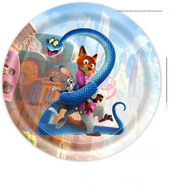 주토피아 2 테마 파티 장식 접시 테이블보 케이크 토퍼 배너 컵 생일 크리스마스 어린이 용품, 09 10pcs 7inch Plates
