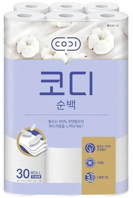 코디 순백 3겹 25m 30롤 화장지, 88mm, 30개입, 1개