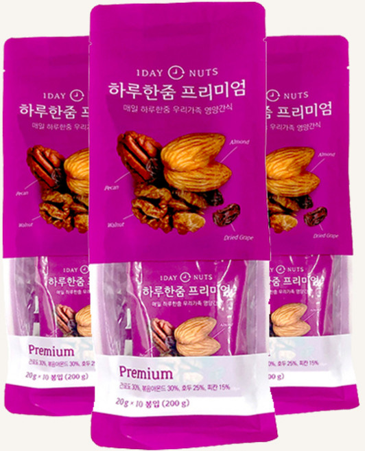 하루한줌 하루견과 (20g*10봉입), 프리미엄, 3개