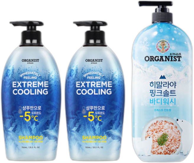 오가니스트 익스트림쿨링 샴푸 + 증정) 핑크솔트 쿨링 바디워시, 2개, 750ml