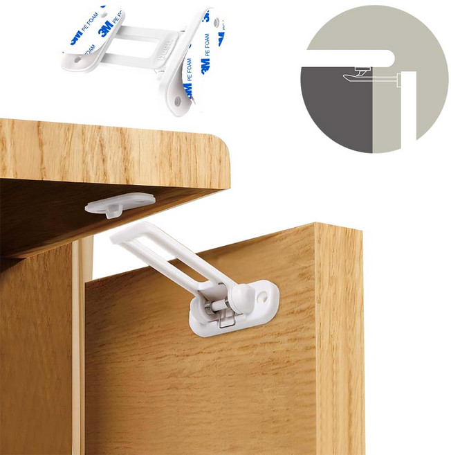 루베이 키즈 안전 잠금장치 강력 접착식 히든 구조 안전 보호 서랍장/아기/침실, 흰색, 4개