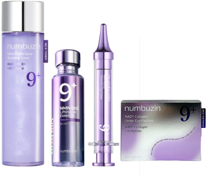리프팅 광채 넘버즈인 9번 베스트 세트 - 글로우 트리트먼트 토너 150ml + NAD BIO 리프팅 에센스 50ml + 아이크림 + 아이패치, 1세트