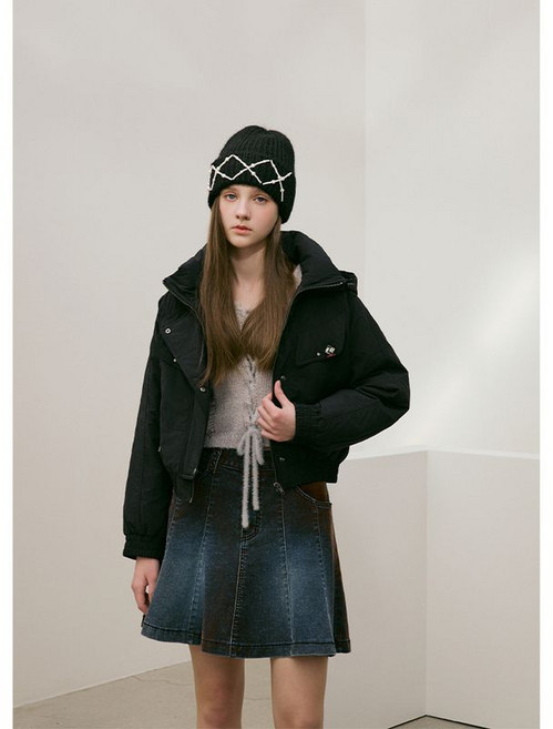 에고이스트 후드 포인트 블루종 구스 숏점퍼 ES1TD100