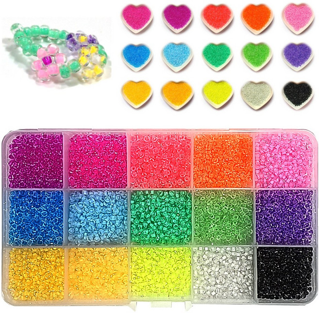 체리아트 3mm 유리 시드비즈 15색 180g 세트 팔찌 반지 만들기, 1세트