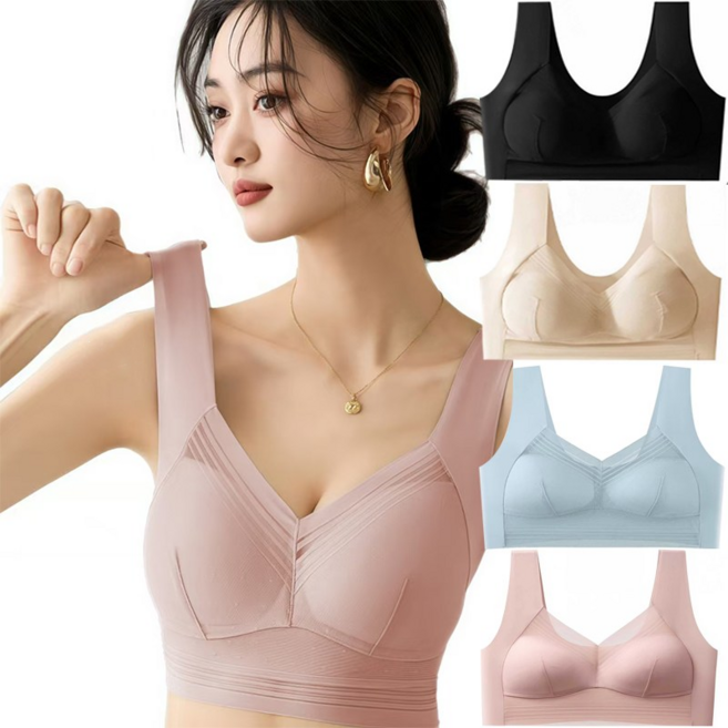 ROOICE 여성속옷 4P 노와이어 스포츠브라 일체형 심리스 고정컵 브래지어 세트 FGDGH-2