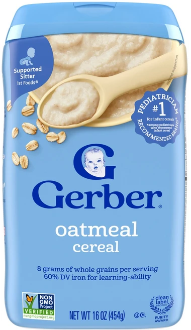 Gerber 오트밀 홑알 시리얼 1st Foods 454g(16oz) Gerber (거버), Gerber, 오트밀, 홑알 시리얼, 1st Foods - 쿠팡