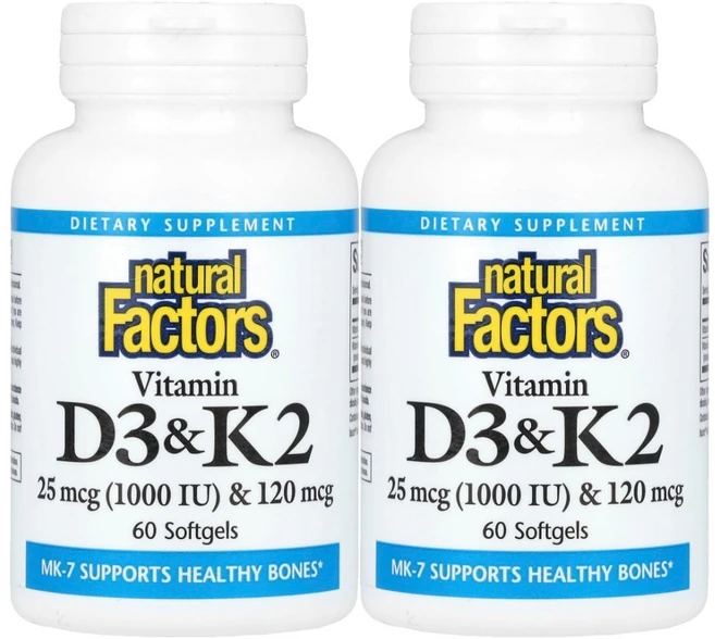 네추럴팩터스 비타민D3 25mcg 1000 IU 앤 비타민K2 120 mcg 60정 2개 - 쿠팡
