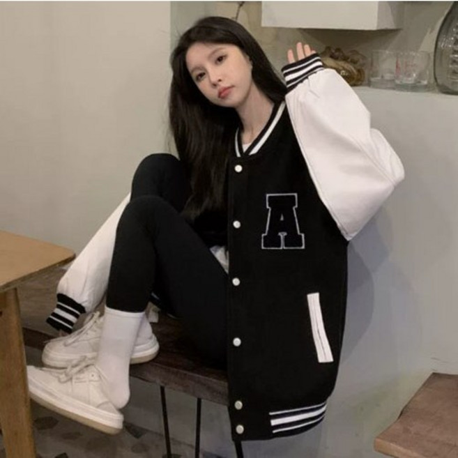 릴리제인 자수로고 오버핏 야구자켓