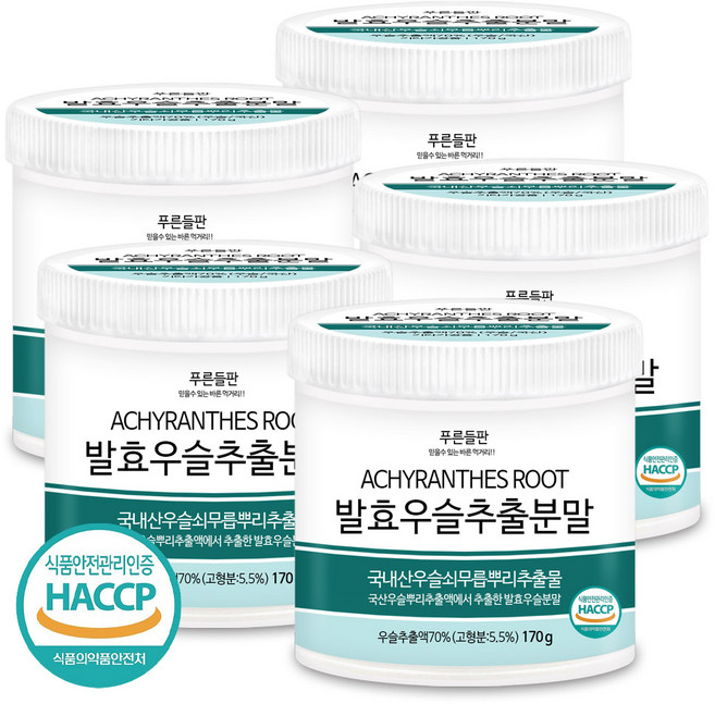 푸른들판 국산 발효 우슬 추출 분말 가루 국내산 쇠무릎 우슬초 뿌리 추출물 HACCP, 170g, 5개