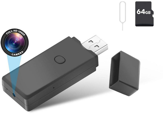 Rumhams 64GB USB 플래시 드라이브 카메라 1080P 비디오 해상도 보안 충전식 휴대용 미니 바디 캠 감시 카메라, Rumhams 64GB USB 플래시 드라이브 카메라,