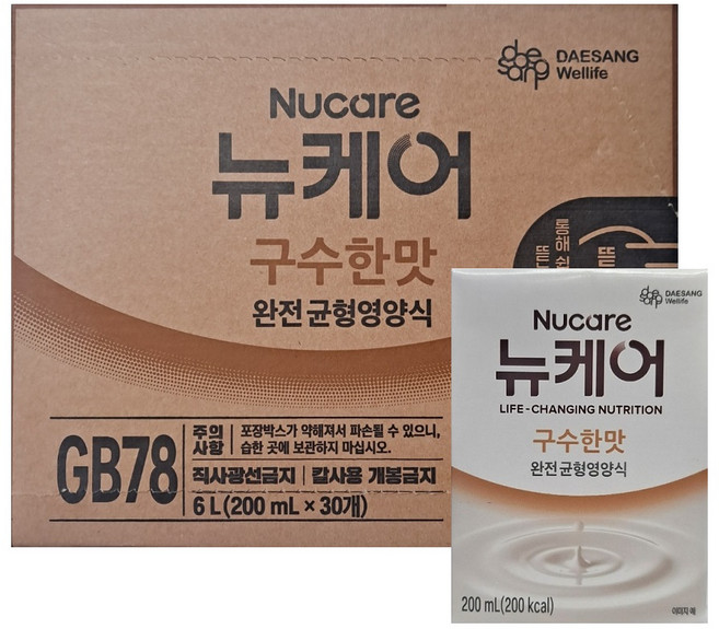 뉴케어 구수한맛 200ml 30개 식사 대신 간편하게! 씹기 어려운 분도 편하게 드세요! 매일 부담 없이 즐기는 구수한 영양식! 영양은 그대로 맛은 더 구수하게!, 1박스, 6L