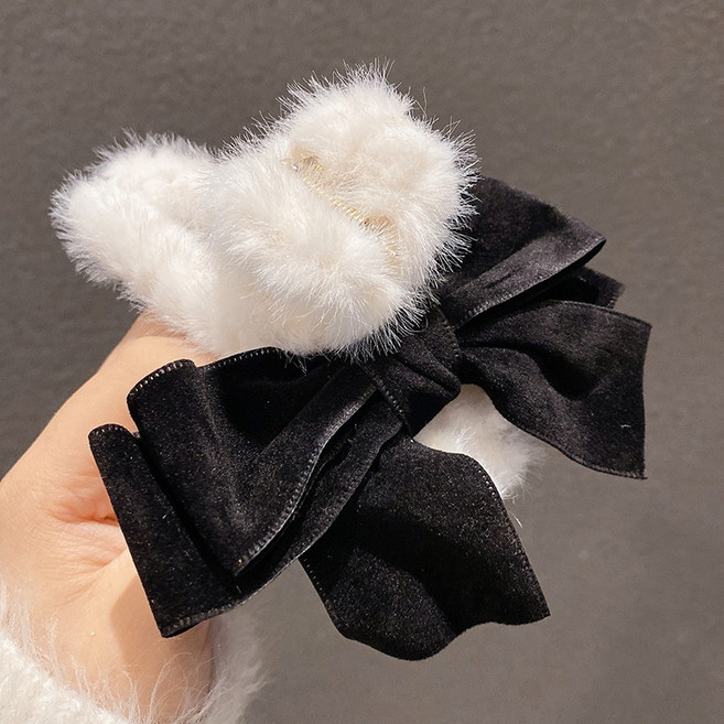 愛北鼻 秋冬髮飾 黑色蝴蝶結毛夾11cm