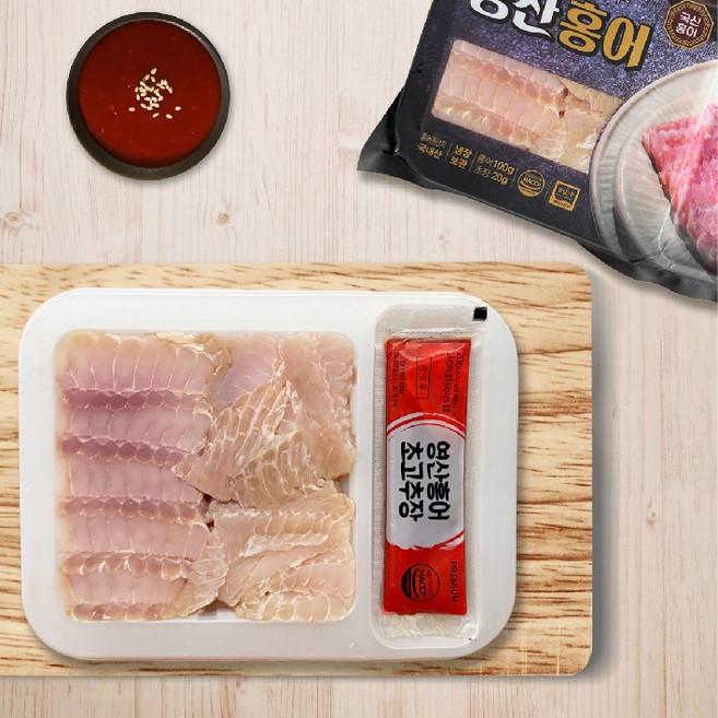 [TV출연 영산홍어] 국산 영산포 숙성홍어회 모듬살 + 초고추장, 1세트, 홍어 100g*5팩 + 초고추장 20g*5팩