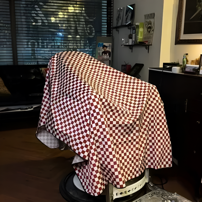 핏타스틱 미용실 커트보 바버샵 미용가운 방수 정전기방지 체크무늬, 1개, 레드