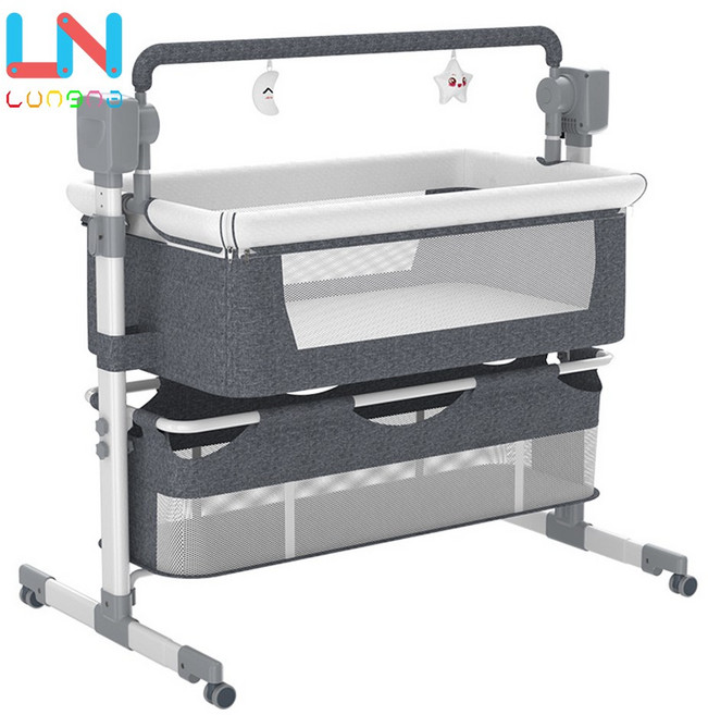 휴대용 전동 요람침대 스마트 바운서 흔들요람 베이비 흔들의자 침대유아 달래기 요람대, 전동바운서(모기장+수납 바구니+휴대용 수납가방), 카키색