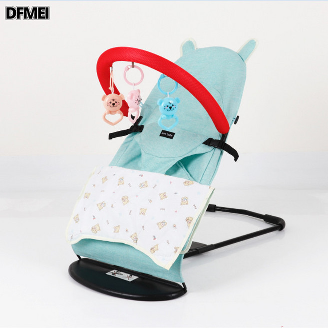 DFMEI 嬰兒搖搖椅哄娃哄寶寶哄睡搖籃躺椅可摺疊可調節搖搖椅安撫椅, 清新綠亞麻被子款+玩具