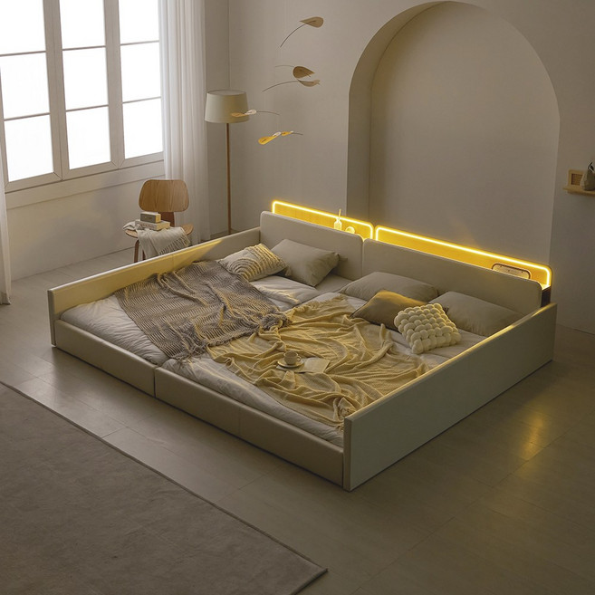 국내제작 인홈 위드유 LED 저상형 패밀리 침대 가드형 A +본넬 매트리스 포함, 아이보리