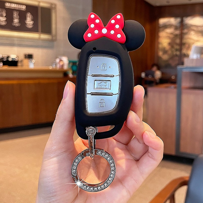 현대 호환 귀여운 차키케이스 자동차 키링 키홀더, H-2, 블랙