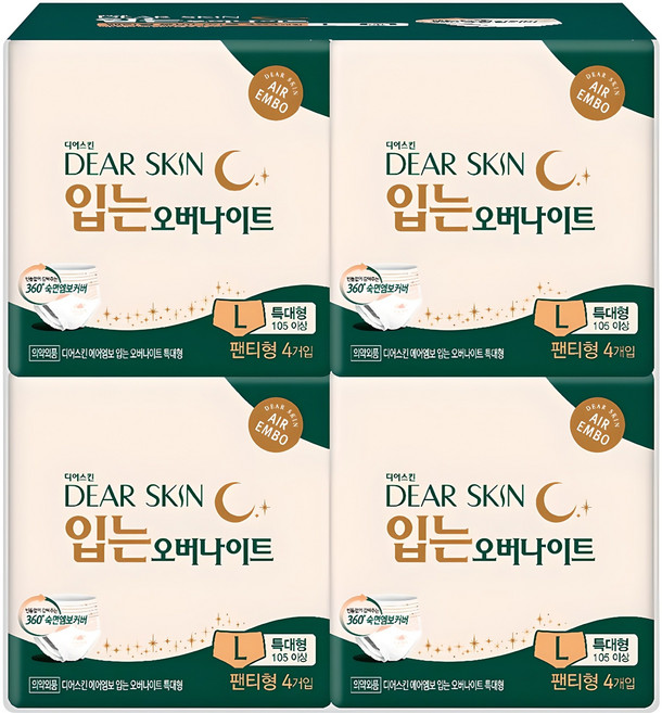 디어스킨 에어엠보 입는 오버나이트, 특대형, 4개입, 4개