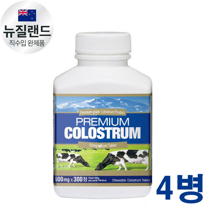 통라이프 프리미엄 초유 600mg 300정 1병 콜로스트럼, 4개