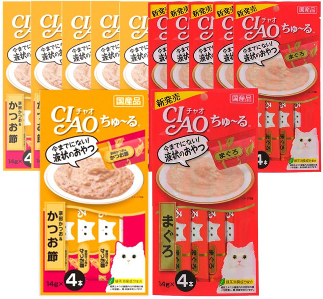 이나바 챠오 츄르 고양이 짜먹는 간식 4p, 12개입, 56g, 참치(6개입)+가다랑어&가다랑어포(6개입)