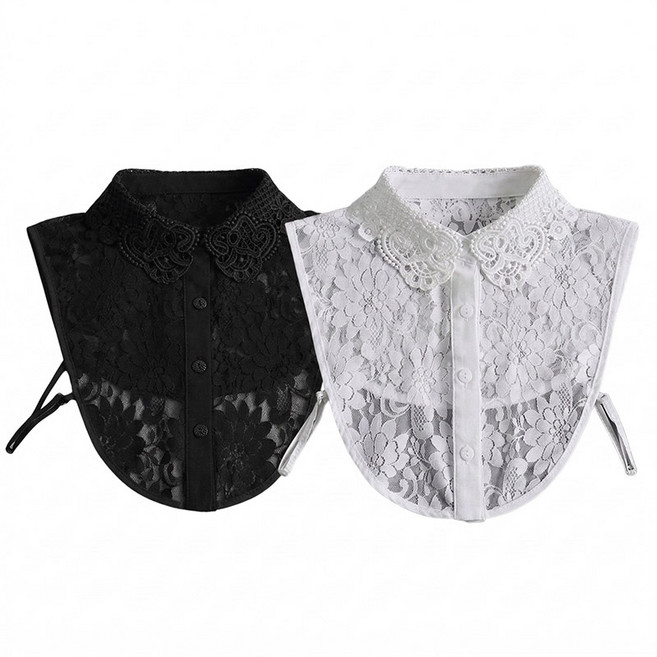 제로앤나인 여성 레이스 넥케이프 블라우스 페이크카라 2종세트