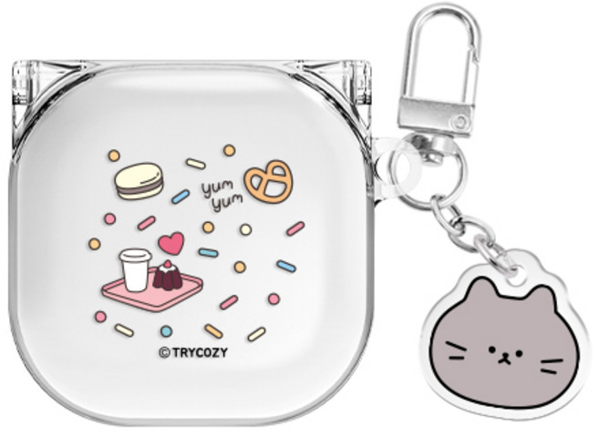 야옹이 스파클 버즈라이브/버즈3/버즈3프로 클리어 케이스 +아크릴키링 세트, 러시안블루, 버즈라이브/버즈프로/버즈2/버즈2프로/버즈FE(공용)