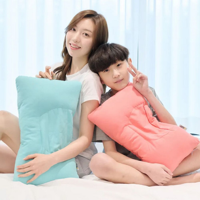 100% 국산 코튼샤워 항균 잘잘만두베개 거북목 목편한 유치원 키즈 어린이 초등학생 주니어 경추 베게, 코랄/천연항균, 1개