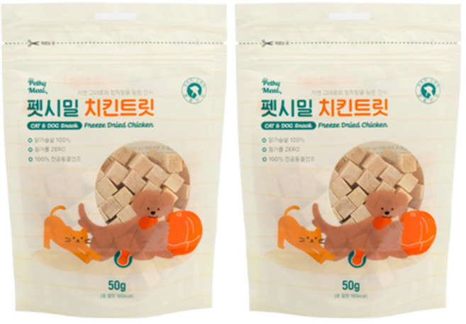 펫시밀 저염분 동결건조 고양이 강아지 훈련용 동물병원입점 간식, 치킨트릿, 50g, 2개