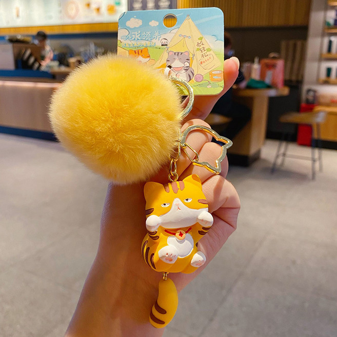 폭신 털뭉치 고양이 키링, 1개, 도루냥