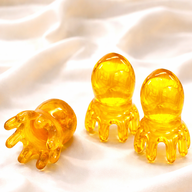 프라임 문어 두피 괄사 마사지기, 앰버 골드, 2개