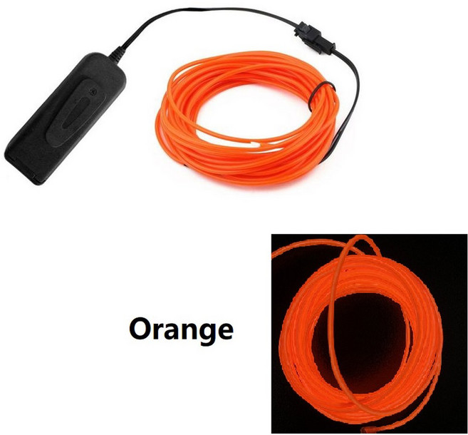 트렁크 LED바 글로우 EL 와이어 네온 케이블 크리스마스 댄스 파티 DIY 의상용 여러 가지 빛깔의 조명 AA 배터리 램프 LED 스트립 1M 3M 5M, battery Orange, 3 meter, 1개