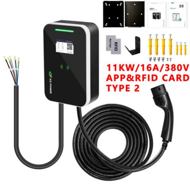 전기차 충전기 RFID 충전 타입 2 Ev 전기 자동차 앱 380V 3 22KW 32A, 1개