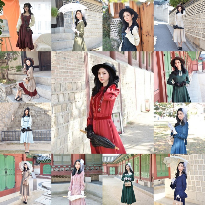 가을감성 원피스 경성의복 개화기 의상 북유럽풍 공연 졸업 사진 무대 여성 주니어 학생