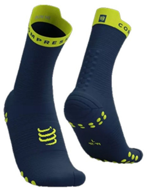 compressport V4 跑步襪 標準筒 長襪, 深藍芥末黃 T3, 1個