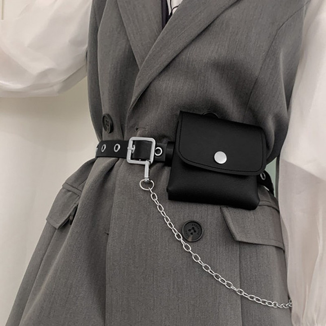 패션파트너 (벨트+미니백+체인) 레이어드 슬림 가죽 벨트 가방 슬링백 지갑 파우치 포켓 힙색 허리띠