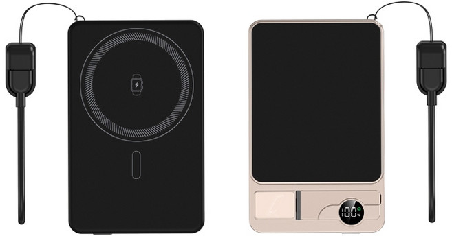 Wh 3c標誌 超薄行動電源 蘋果專用 系統彈窗 無線充電 PD快充 自帶線, 外置電源（金色）手機/耳機/手錶三合一, 金色, 外置電源（金色）手機/耳機/手錶三合一