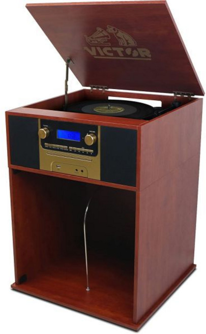 빅터 VWRP-4500 보일스톤 7-in-1 턴테이블 뮤직 센터3단 레코드 플레이어 CDMP3 AMFM 라디오 블루투스 입력 USB 재생 및 녹음 내장 스테레오 스피커 앨범 저, Mahogany