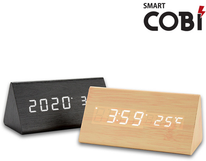 1301 삼각우드시계 탁상 알람 무소음 LED 엘이디 디지털 블랙