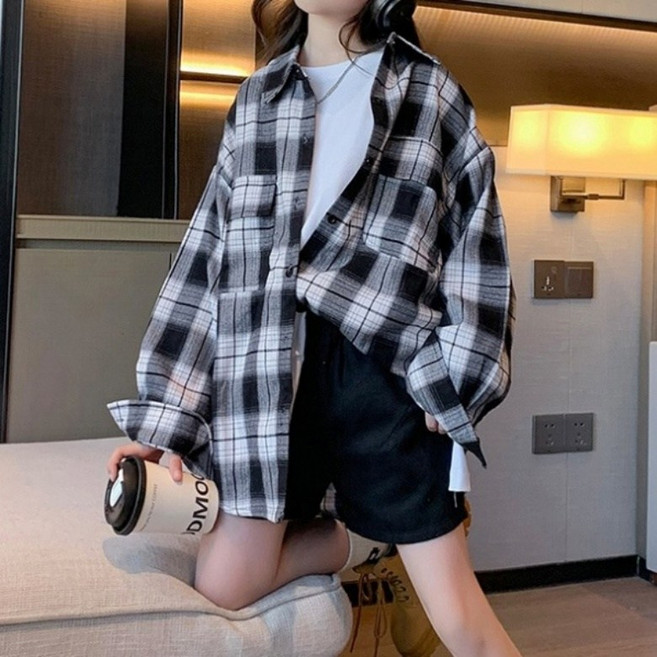 구빠방 여아 오버핏 체크 셔츠