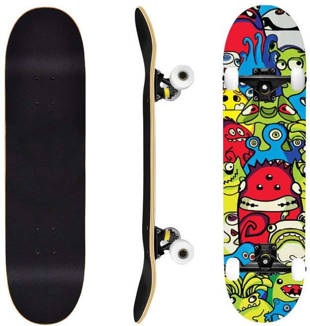 專業成人兒童滑板 四輪楓木板 初學者滑板 雙翹板 造型滑板, 專業車線輪-怪獸, 1個
