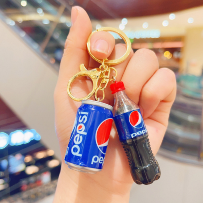 열쇠 고리 귀여운 초리얼 코카콜라 펩시콜라 환타 스프라이트 음료수 병 캔 키링 커플 가방 자동차 장식, 펩시, 1개