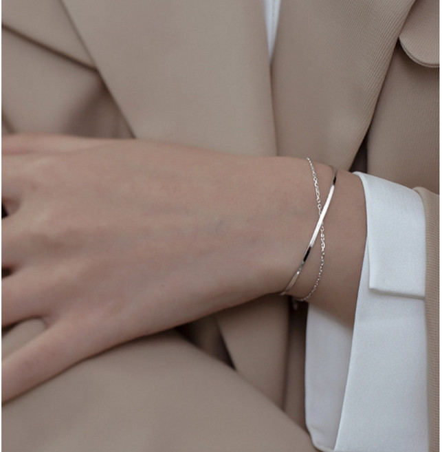 [925 Silver] 데일리 하프 뱅글 레이어드 실버 팔찌 우아한 데일리 화려한 심플 은 주얼리