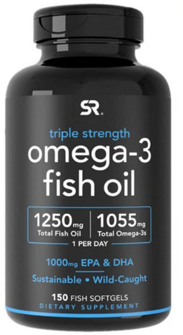 스포츠리서치 트리플 스트렝스 오메가-3 1055mg 피쉬 오일 1250mg 소프트젤, 150정, 1개