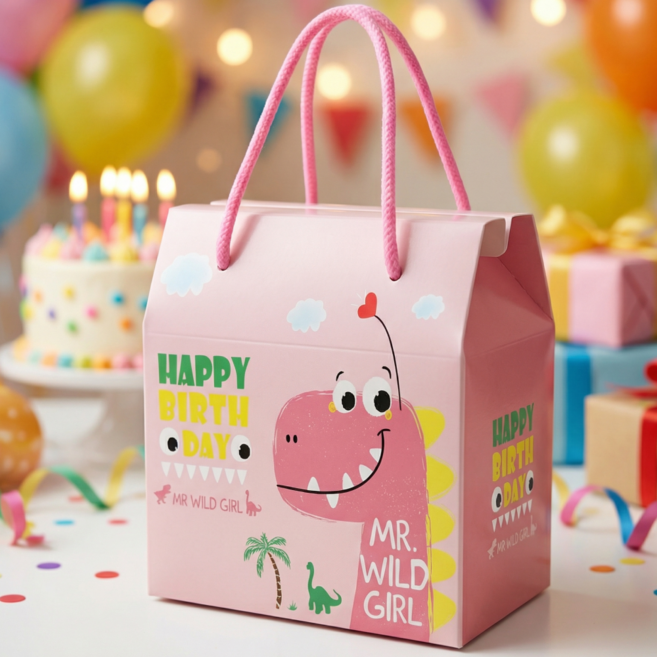 레인보우캣 선물 포장 박스 종이 쇼핑백 공룡 캐릭터 10개, 1세트, 핑크공룡