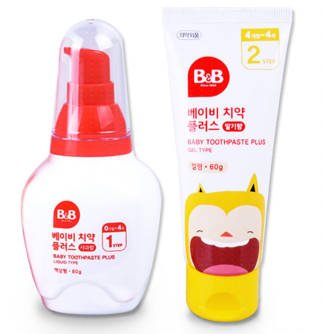 비앤비 베이비치약 액상형 사과향80g + 겔타입 딸기향60g, 1세트, 60g