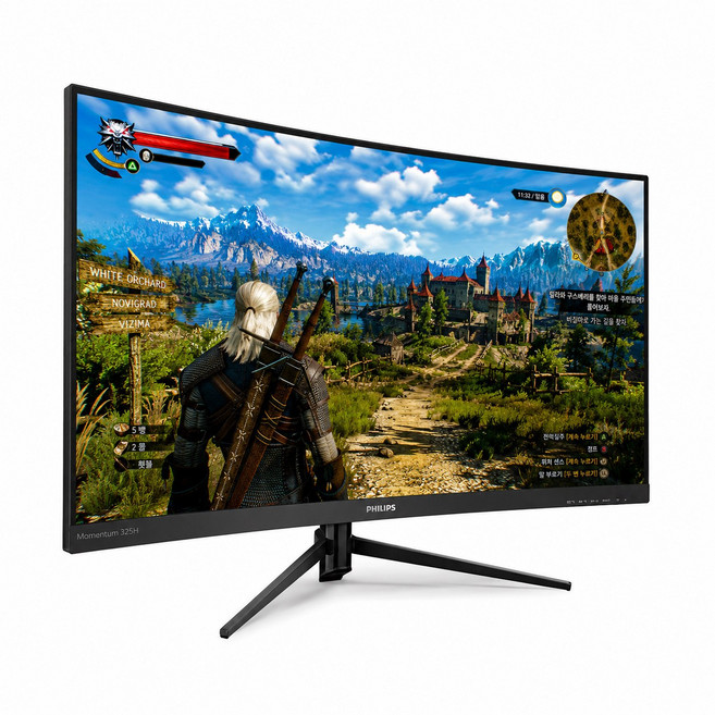 중고 필립스 325M8 32인치 커브드 게이밍 모니터 QHD 144Hz 1ms 프리싱크 G-Sync호환, 80cm