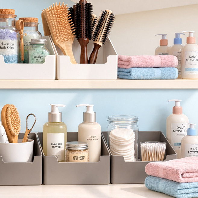 카로히포 욕실 화장실 선반 정리함, 3개, 화이트